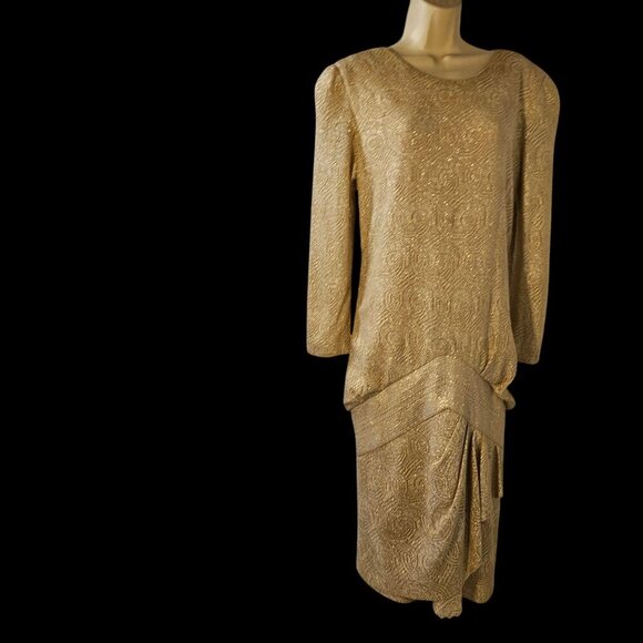 Damianou Vintage Gold Metallic Knit Dress M/L USA - Picture 3 of 12